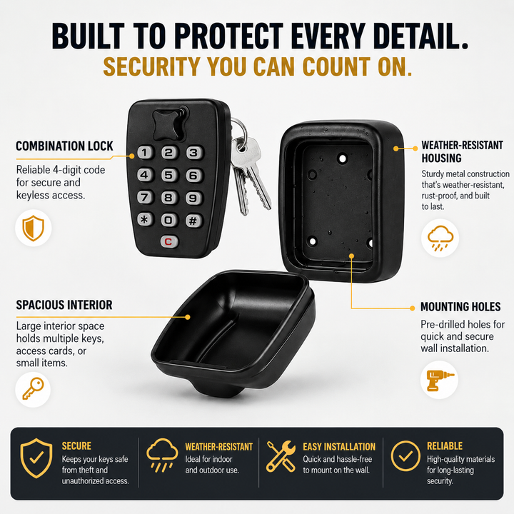 Key Lock Box | Weather-Resistant Metal Construction | Wall Mounted Security Storage