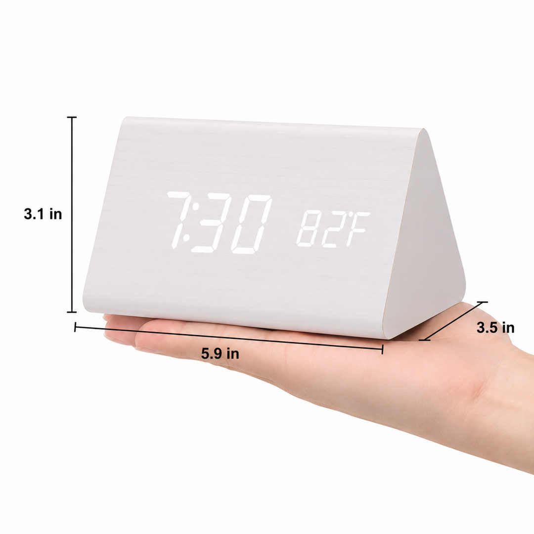 LED Alarm Clock | Voice Control | Wooden Design | Temperature Display &amp; 3 Alarms