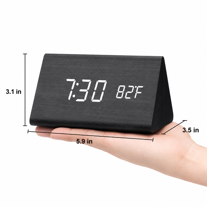 LED Alarm Clock | Voice Control | Wooden Design | Temperature Display &amp; 3 Alarms