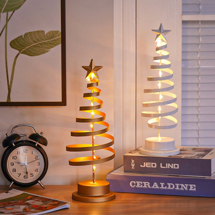 LED Christmas Tree Decoration | Spiral Design &amp; Star Topper | Warm White Lights | 12.99-Inch Tabletop Decor