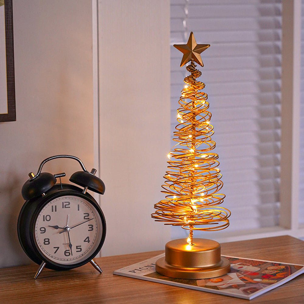LED Christmas Tree Decoration | Spiral Design &amp; Star Topper | Warm White Lights | 12.99-Inch Tabletop Decor