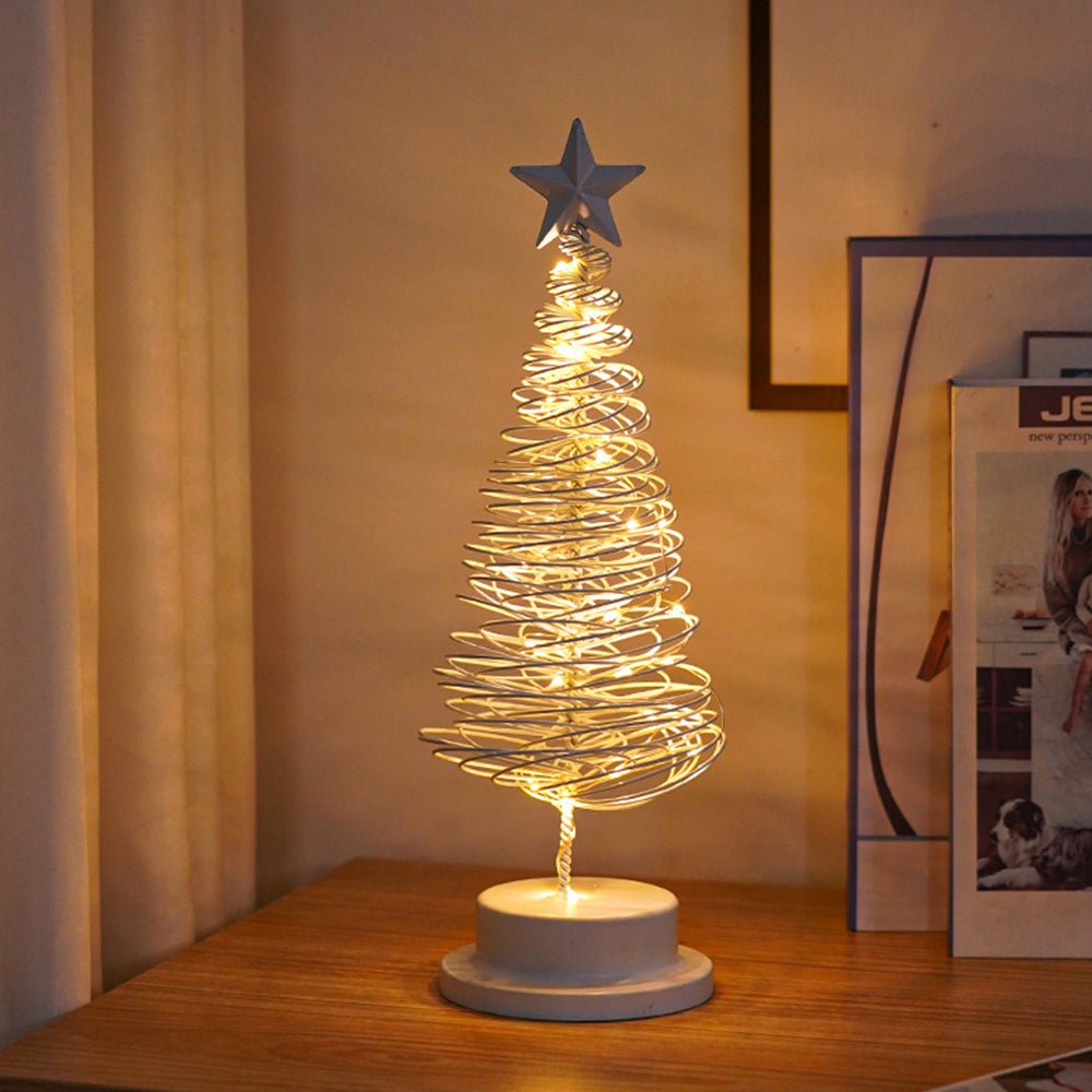 LED Christmas Tree Decoration | Spiral Design &amp; Star Topper | Warm White Lights | 12.99-Inch Tabletop Decor