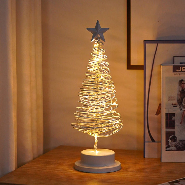 LED Christmas Tree Decoration | Spiral Design &amp; Star Topper | Warm White Lights | 12.99-Inch Tabletop Decor