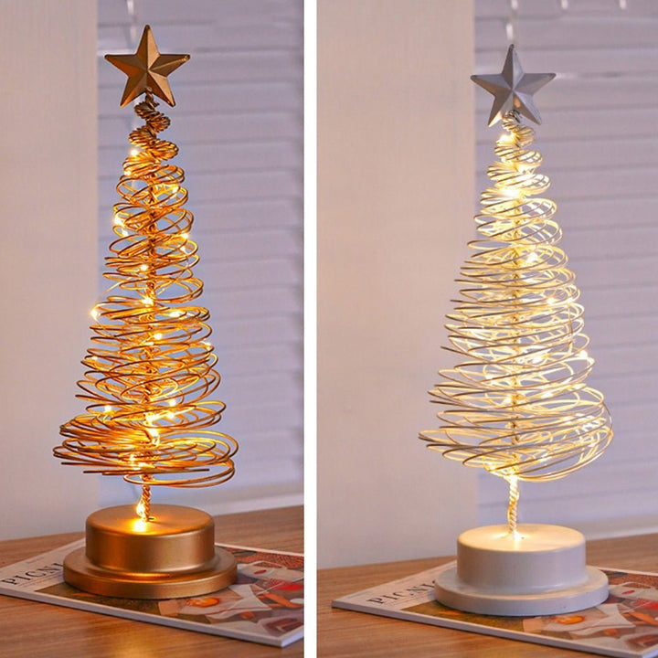 LED Christmas Tree Decoration | Spiral Design &amp; Star Topper | Warm White Lights | 12.99-Inch Tabletop Decor