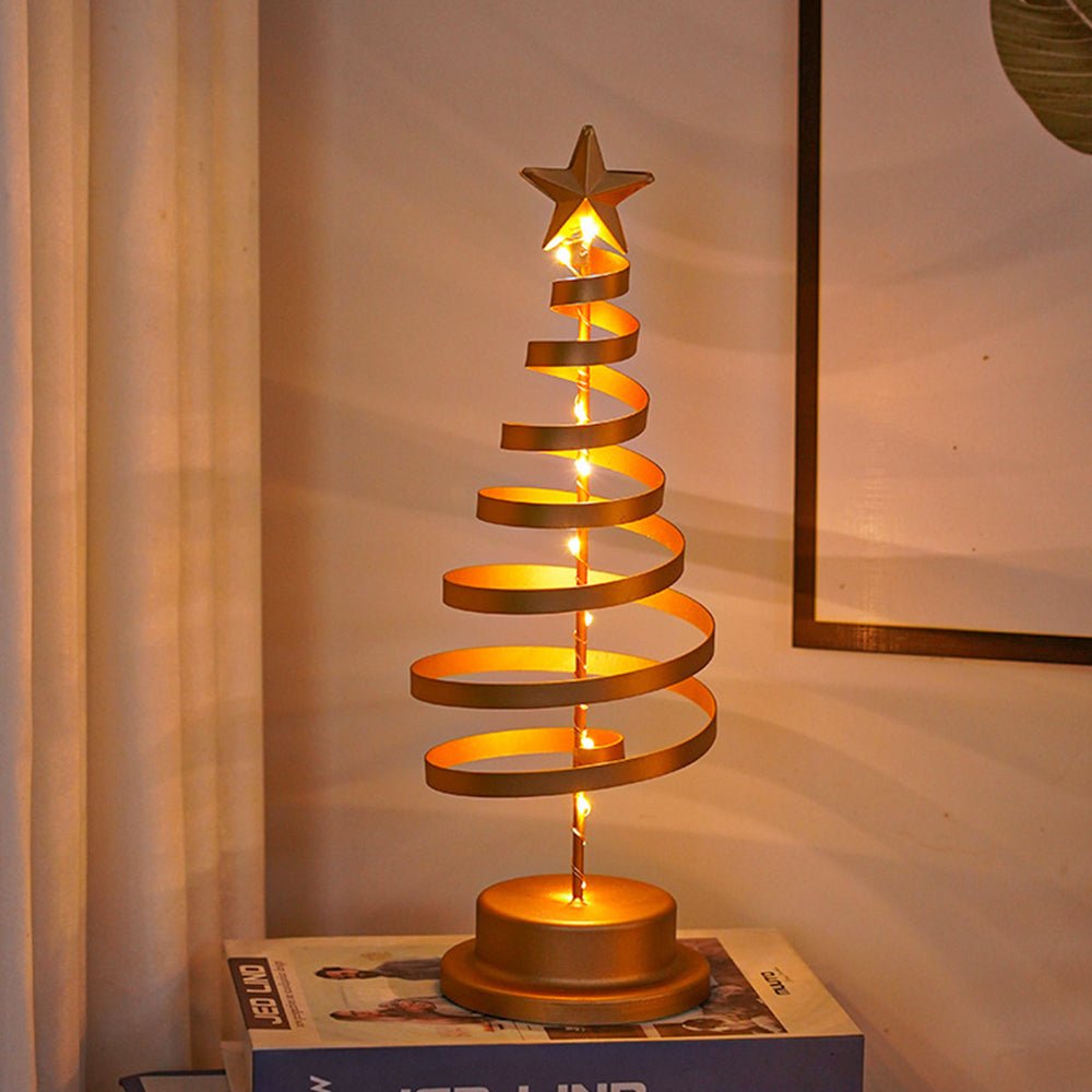LED Christmas Tree Decoration | Spiral Design &amp; Star Topper | Warm White Lights | 12.99-Inch Tabletop Decor