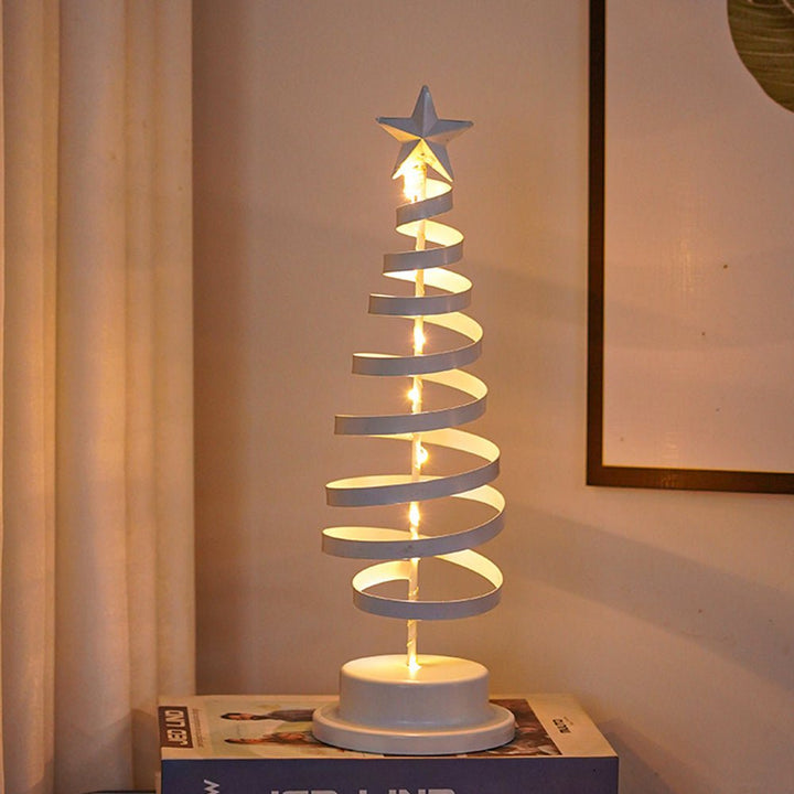 LED Christmas Tree Decoration | Spiral Design &amp; Star Topper | Warm White Lights | 12.99-Inch Tabletop Decor