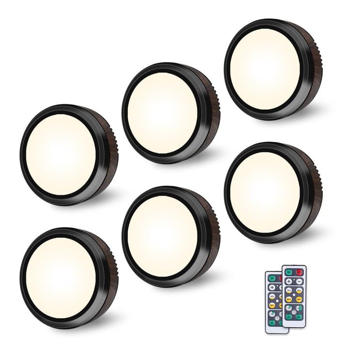LED Puck Lights 6-Pack | Remote Control Dimmable | Battery Powered Under Cabinet Lighting | 3.1 In