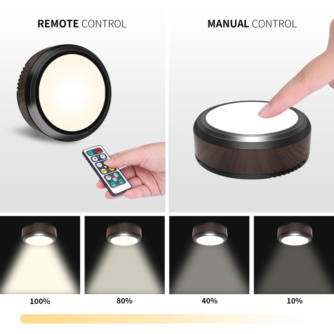 LED Puck Lights 6-Pack | Remote Control Dimmable | Battery Powered Under Cabinet Lighting | 3.1 In