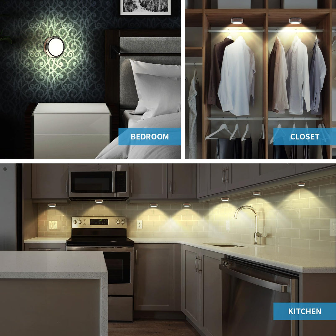 LED Puck Lights 6-Pack | Remote Control Dimmable | Battery Powered Under Cabinet Lighting | 3.1 In