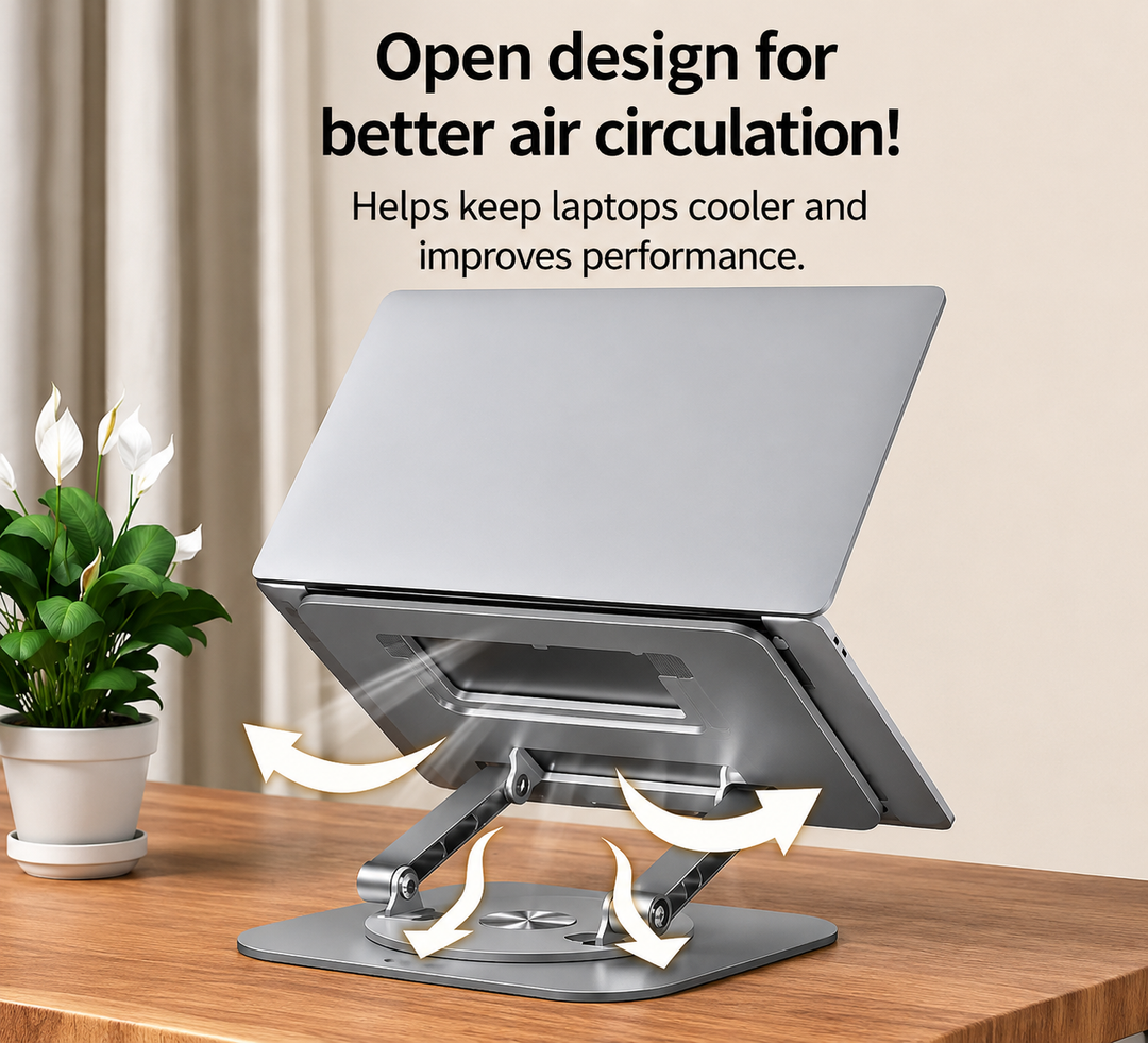 Laptop Stand | 360° Rotating Base | Adjustable Aluminum Design | Fits Laptops Up to 17 in