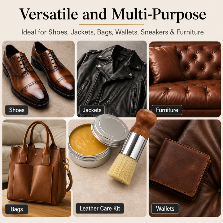 Leather Care Balm | Restores Shine &amp; Color | Protects Against Cracking | Includes Applicator Brush