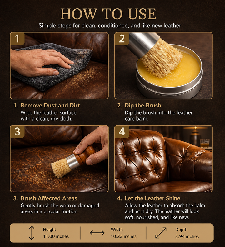 Leather Care Balm | Restores Shine &amp; Color | Protects Against Cracking | Includes Applicator Brush