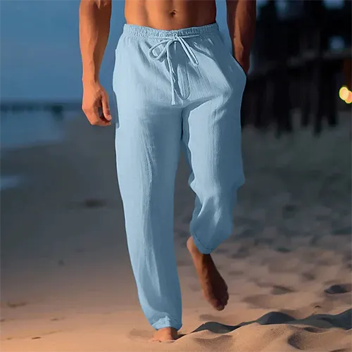Liam - Relaxed Men's Linen Pants with Drawstring Waist and Tapered Leg