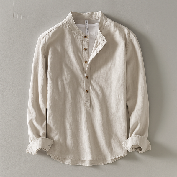 Liam - Smart Men's Linen Shirt with Mandarin Collar and Button-Up Front