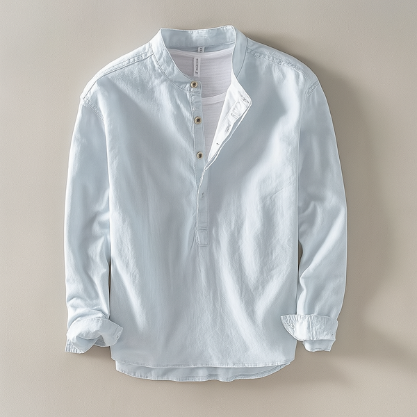 Liam - Smart Men's Linen Shirt with Mandarin Collar and Button-Up Front