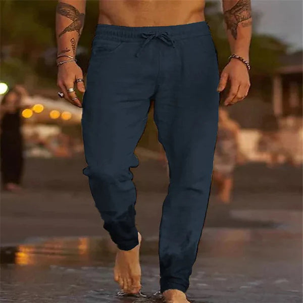 Logan - Casual Men's Linen Pants with Drawstring Waist and Tapered Fit