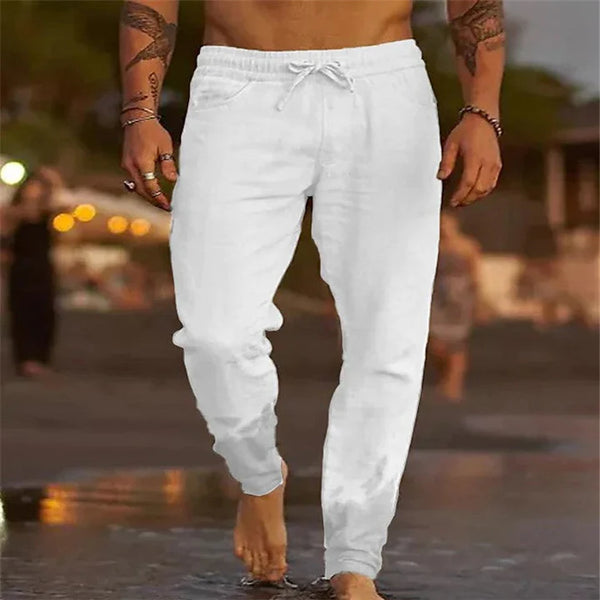 Logan - Casual Men's Linen Pants with Drawstring Waist and Tapered Fit
