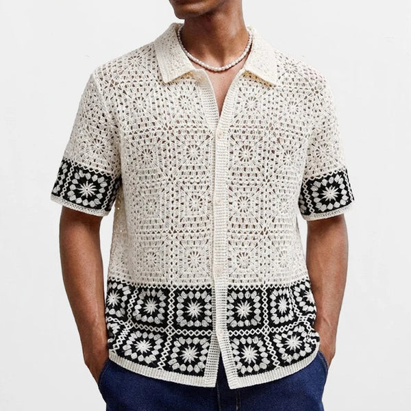 Logan - Boho Men's Summer Shirt with Textured Detail and Short Sleeves