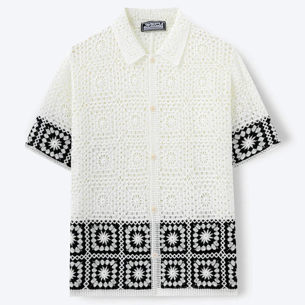 Logan - Boho Men's Summer Shirt with Textured Detail and Short Sleeves