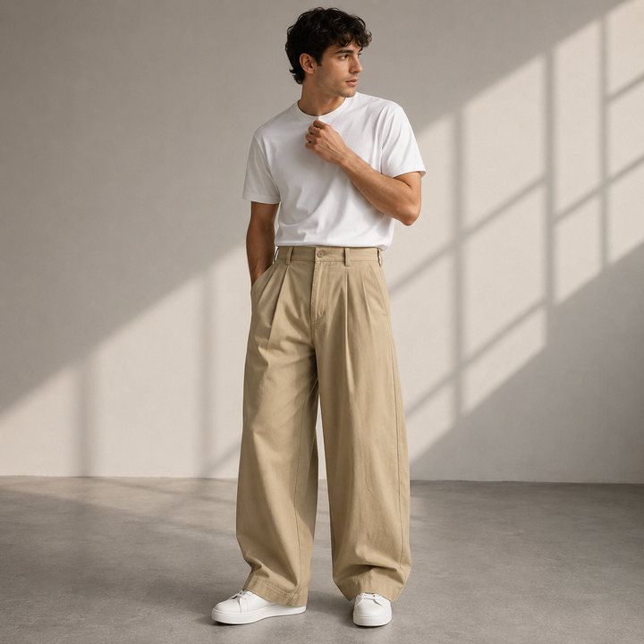 Lucas - Men’s casual wide leg pants with pleated front and relaxed fit