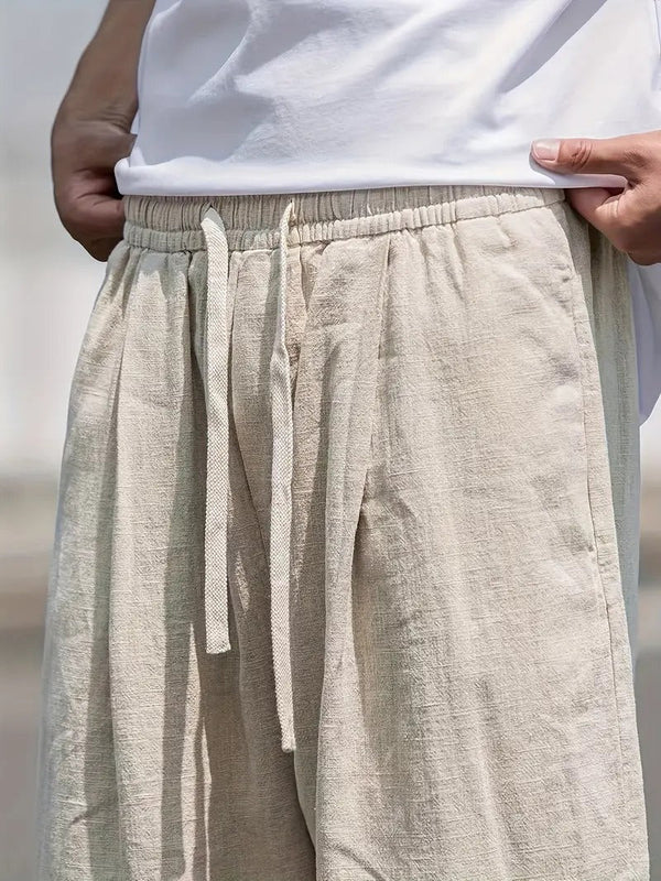 Lucas - Oversized Men's Wide Leg Linen Pants with Drawstring Waist and Side Pockets