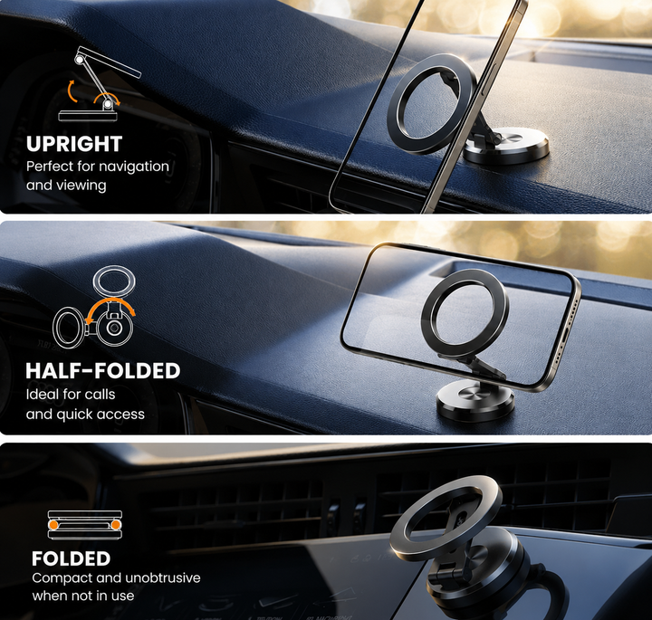 Magnetic Car Phone Mount | Foldable Dashboard Phone Holder | Universal Hands-Free Smartphone Stand