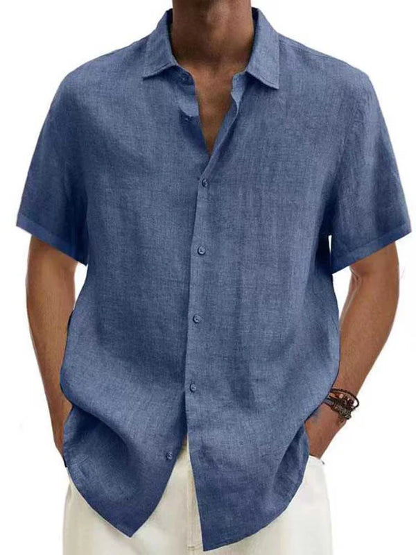 Mason - Casual Men's Linen Shirt with Short Sleeves and Classic Collar for Summer