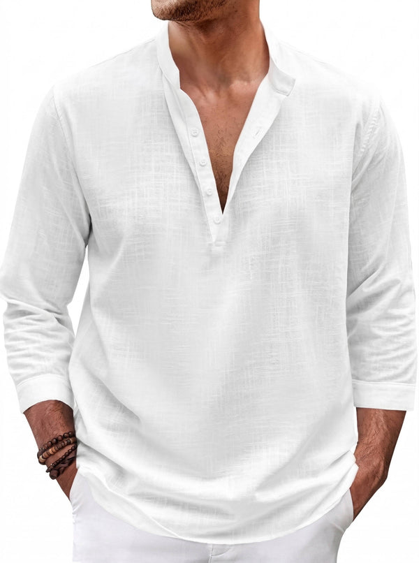 Mason - Smart Men's Linen Henley Shirt with Long Sleeves and Chest Pocket