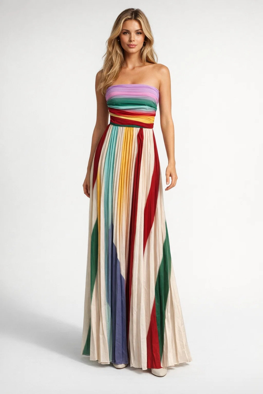 Maxi Dress Women - Strapless Pleated Flowy Design | Elegant Look