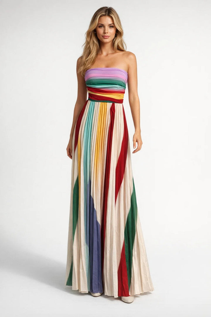 Maxi Dress Women - Strapless Pleated Flowy Design | Elegant Look