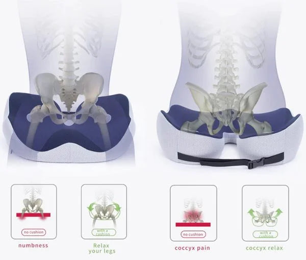 Memory Foam Seat Cushion | Adjustable Ergonomic Support | Pressure Relief for Hips and Tailbone