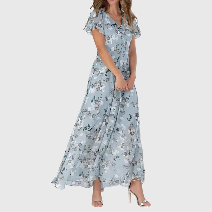 Mia - Flowy Floral Maxi Dress for Women with Flutter Sleeves and V-Neck
