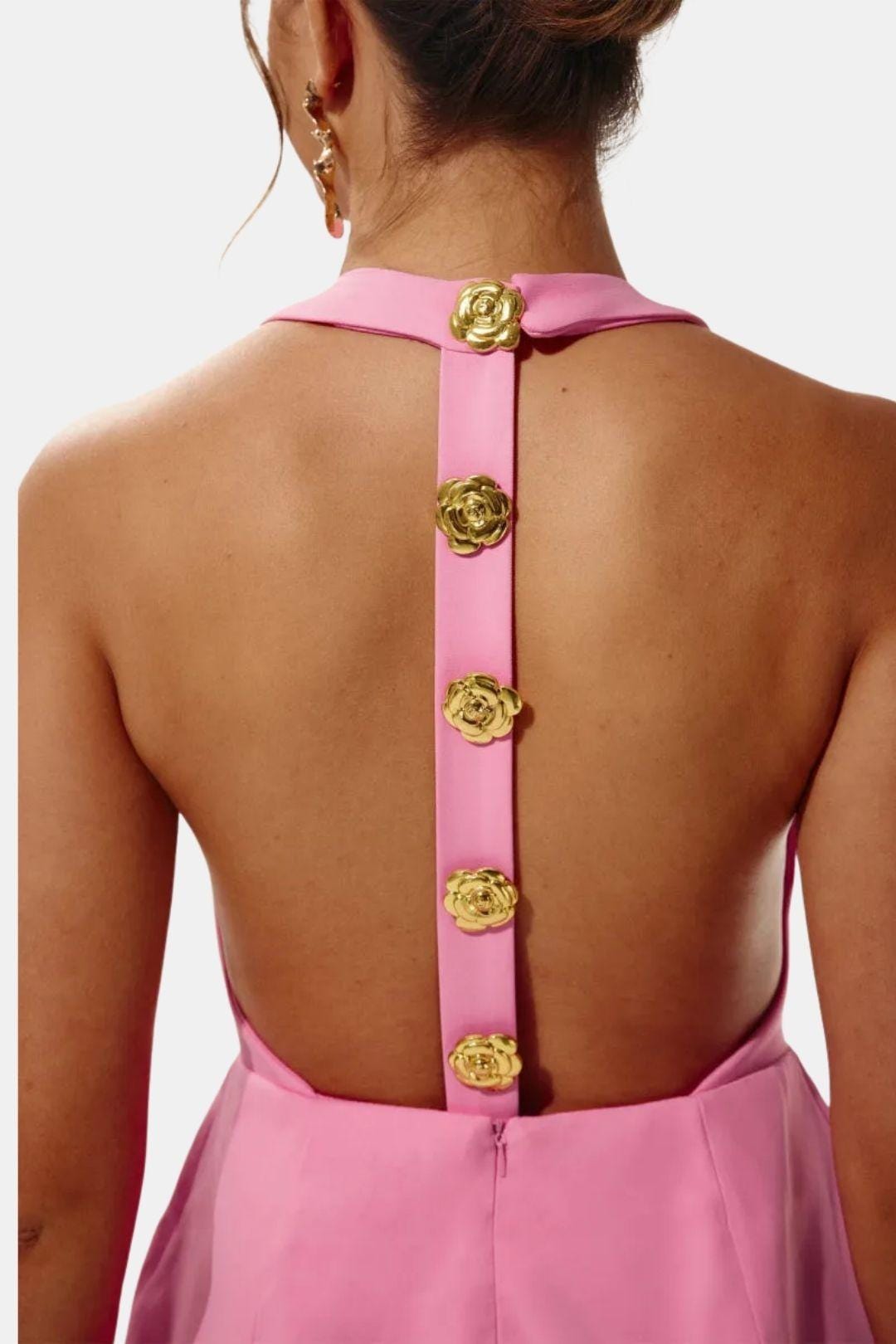 Mia - Elegant Women's Party Dress with Halter Neck and Gold Button Front