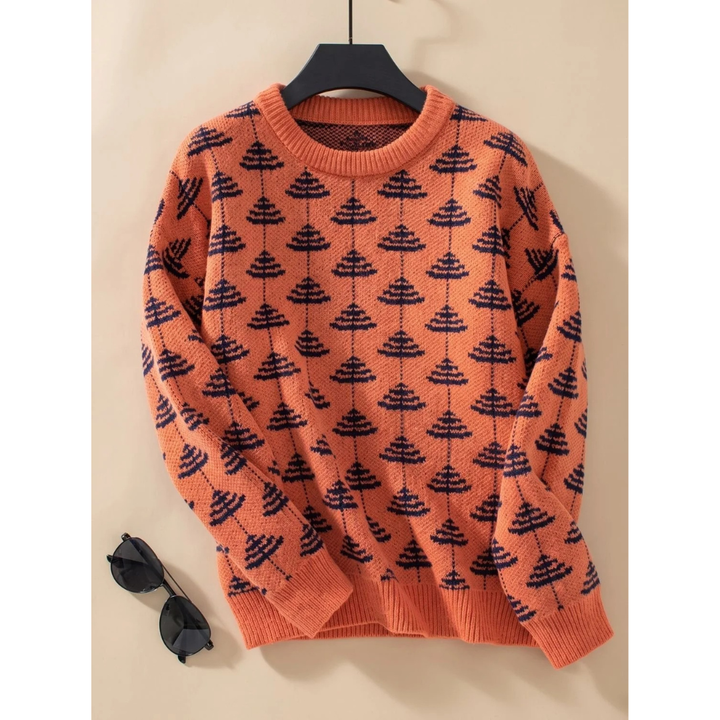 Mia - Women’s sweater with christmas tree pattern knitted and round neck