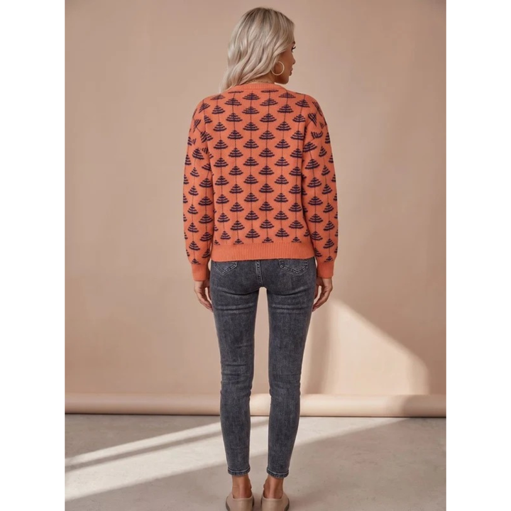 Mia - Women’s sweater with christmas tree pattern knitted and round neck
