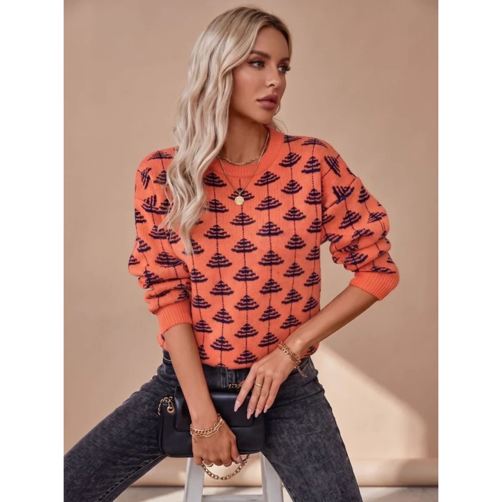 Mia - Women’s sweater with christmas tree pattern knitted and round neck
