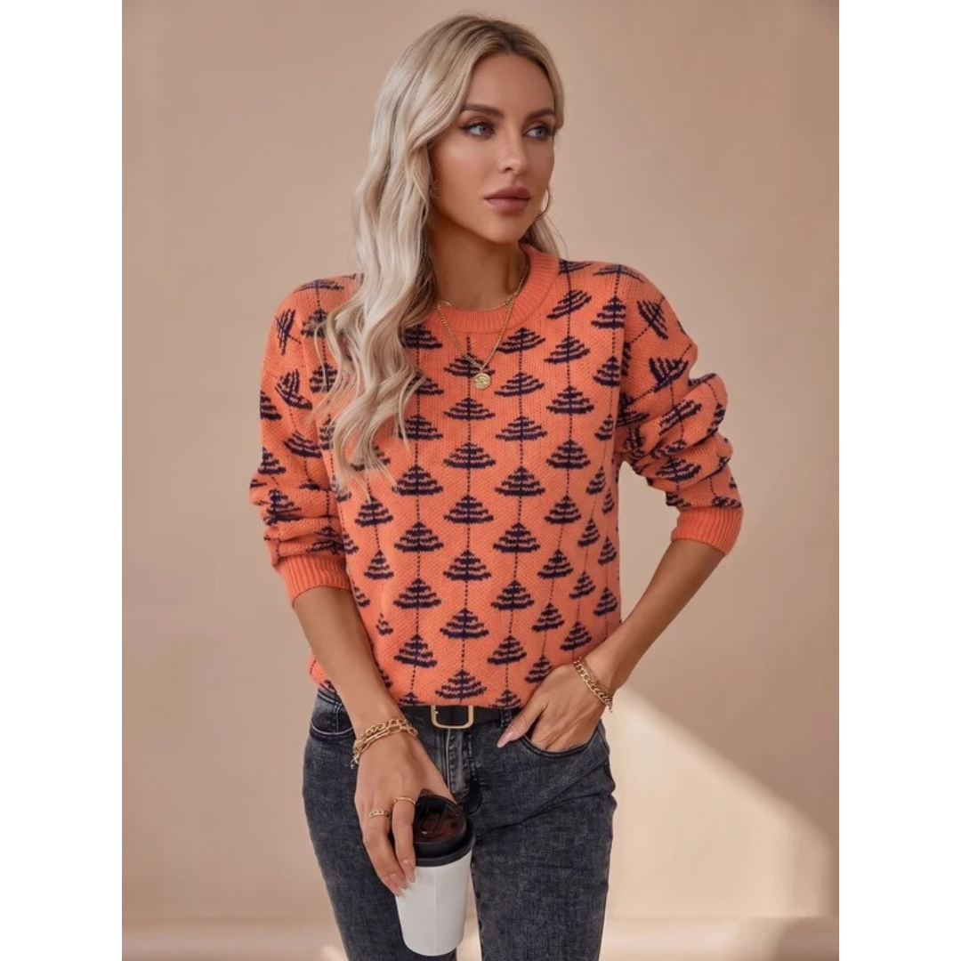 Mia - Women’s sweater with christmas tree pattern knitted and round neck