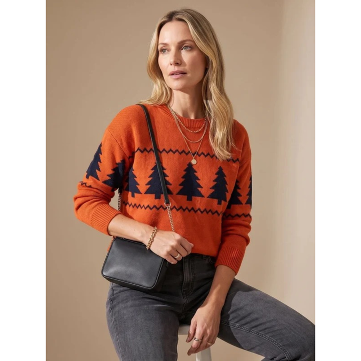 Mia - Women’s sweater with christmas tree pattern knitted and round neck
