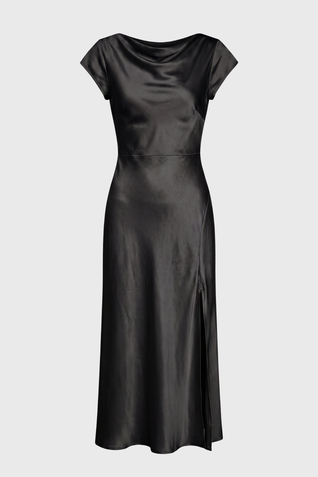 Midi Dress Women - Cowl Neck Cap Sleeve | Side Slit Twist Back