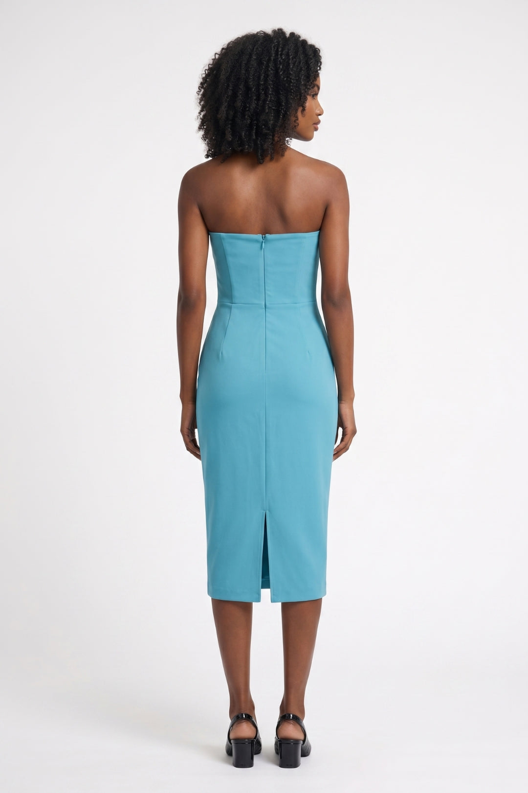 Midi Dress Women - Strapless Ruched Crossover | Turquoise Blue