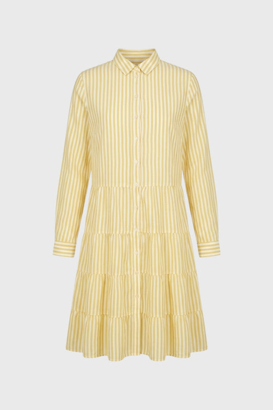 Midi Dress Women - Striped Button-Down | Tiered Collar Design