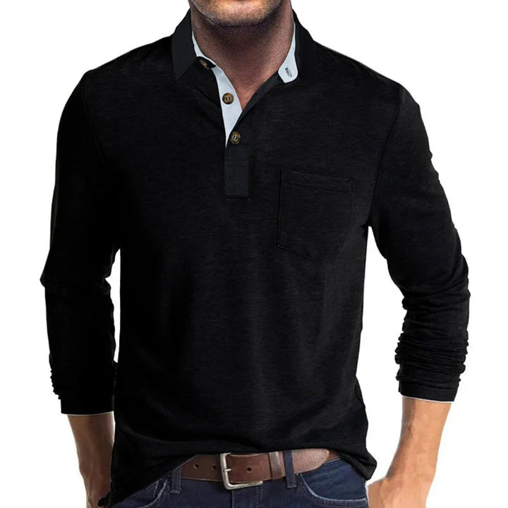 Miles - Men’s casual polo shirt with long sleeve and contrast collar