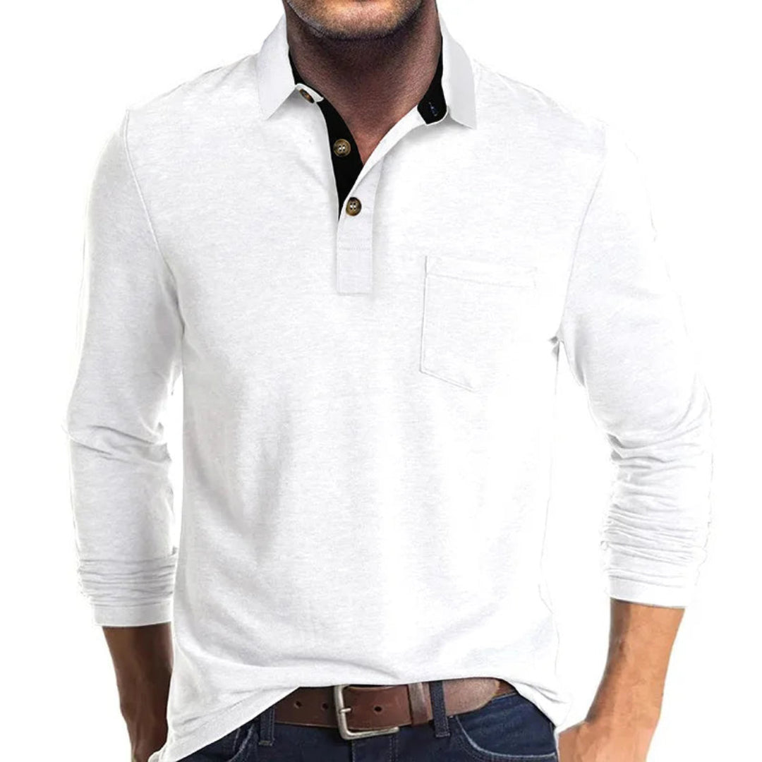 Miles - Men’s casual polo shirt with long sleeve and contrast collar