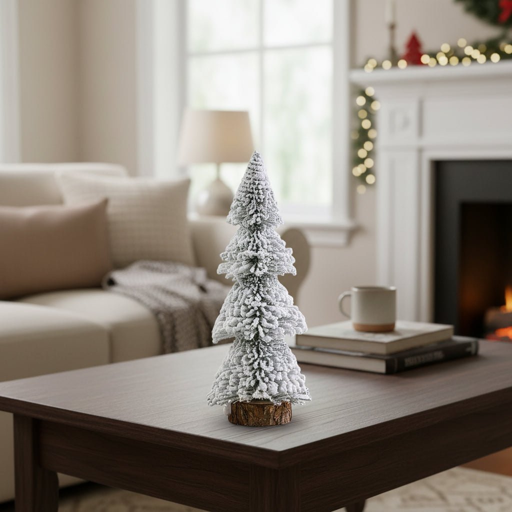Mini Flocked Cedar Tree | Snow-Covered Artificial Christmas Decoration | Tabletop Holiday Accent