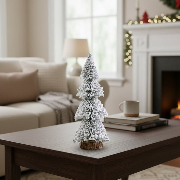 Mini Flocked Cedar Tree | Snow-Covered Artificial Christmas Decoration | Tabletop Holiday Accent