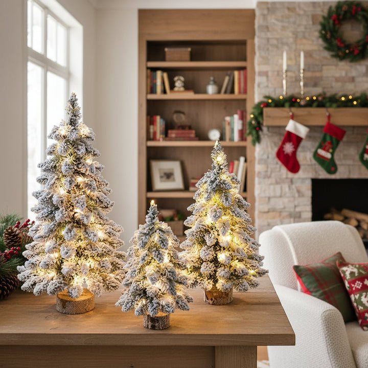 Mini LED Christmas Tree | Frosted Snow-Covered PVC Branches | Warm White Lights | 17.72-Inch Tabletop Decor
