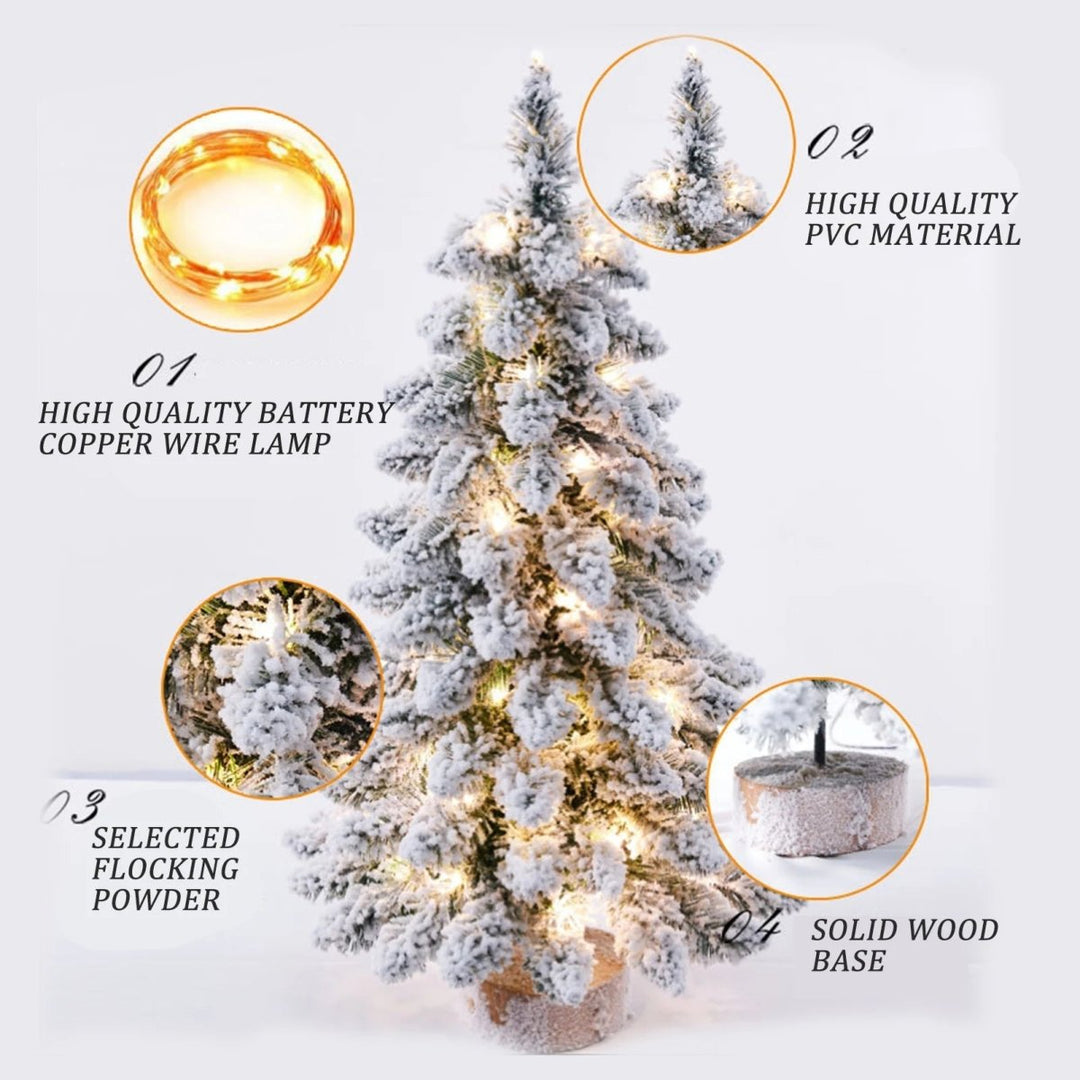 Mini LED Christmas Tree | Frosted Snow-Covered PVC Branches | Warm White Lights | 17.72-Inch Tabletop Decor