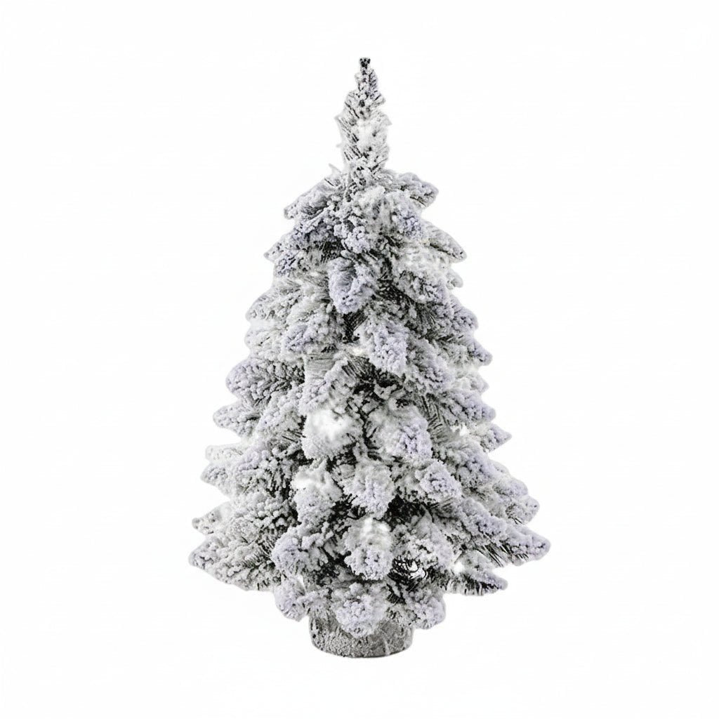 Mini LED Christmas Tree | Frosted Snow-Covered PVC Branches | Warm White Lights | 17.72-Inch Tabletop Decor