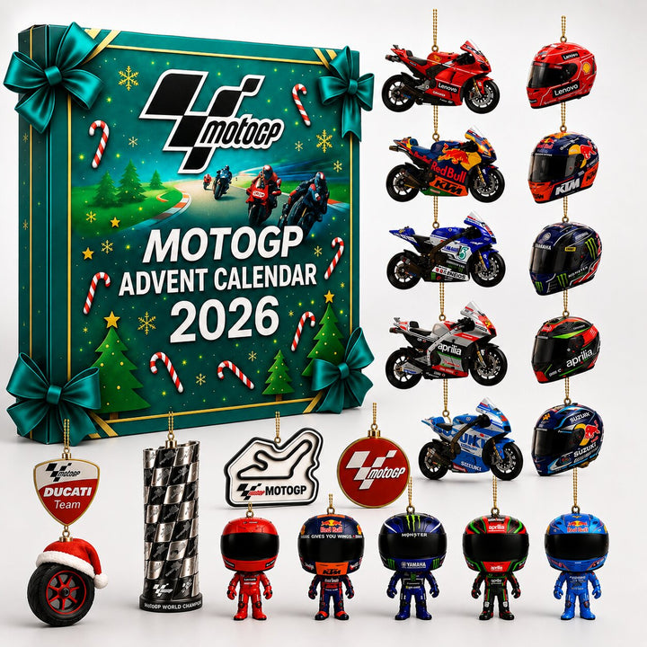 Motorcycle Racing Advent Calendar 2026 | 24 Racing-Themed Ornament Surprises | Holiday Countdown Collection
