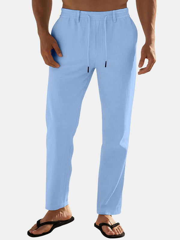 Noah - Casual Men's Linen Pants with Drawstring Waist and Tapered Leg